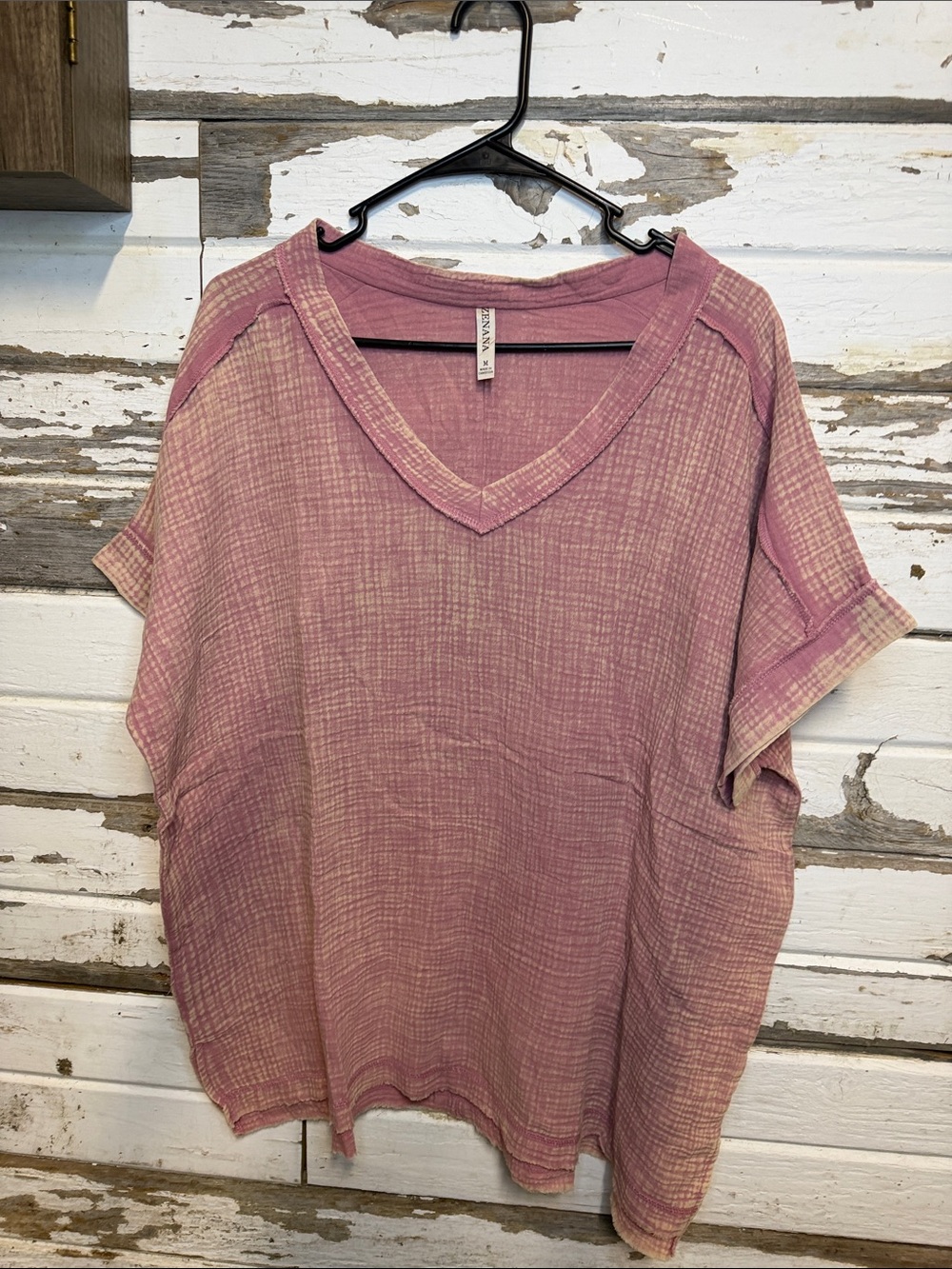 Zenana Outfitters Washed Mauve V-Neck Short Sleeve Top